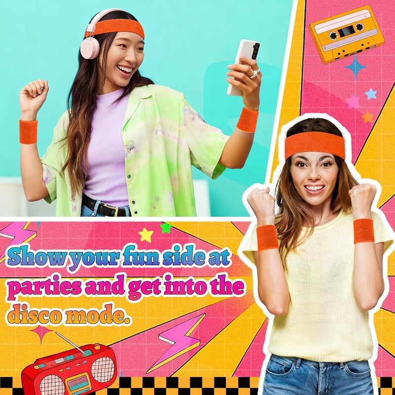 Mindow Neon Sweatbands Set, 80s Headband and Wristband Sweatbands for Women Men, Wicking Bands for Sports, Party Costume Accessories - Image 4